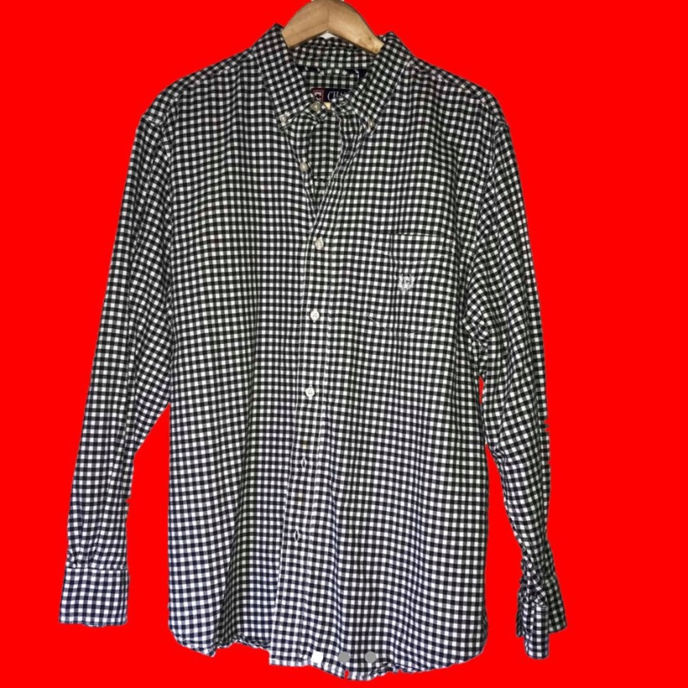CHAPS BLACK WHITE CHECKERED BUTTON UP DRESS SHIRT
